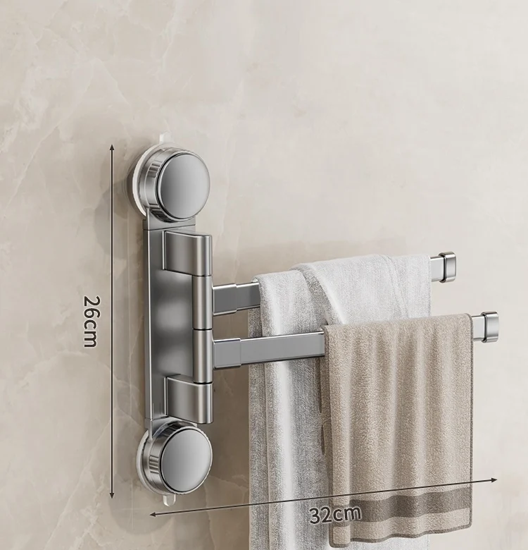 Porte-serviettes Sans Perçage Rotatif avec 2 Barres en Gris