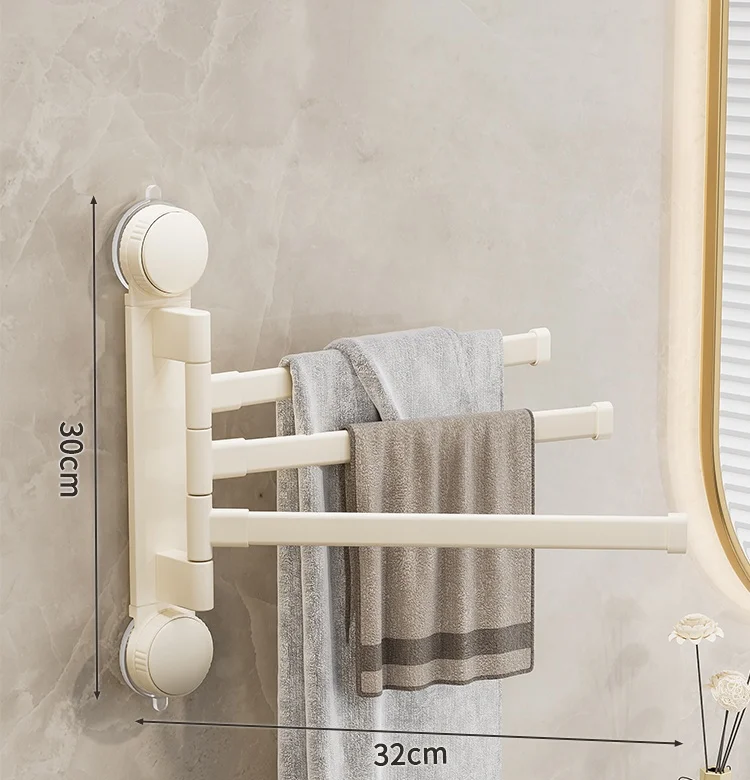 Porte-serviettes Sans Perçage Rotatif avec 3 Barres en Crème