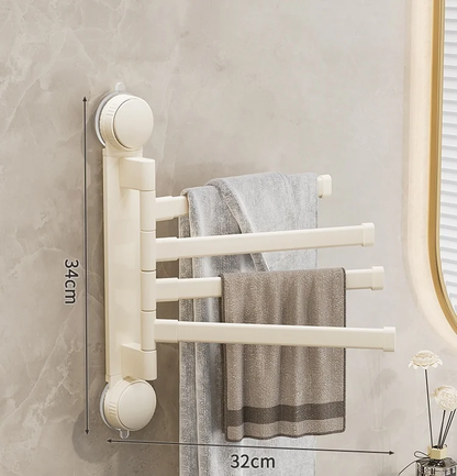 Porte-serviettes Sans Perçage Rotatif avec 4 Barres en Crème