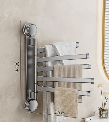 Porte-serviettes Sans Perçage Rotatif avec 5 Barres en Gris