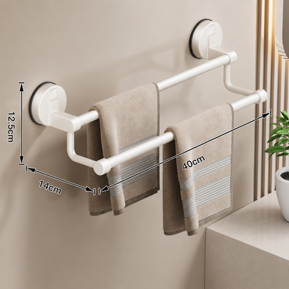 Porte-serviettes Sans Perçage avec Ventouse Double Barre 40cm en Blanc