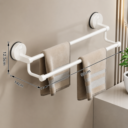 Porte-serviettes Sans Perçage avec Ventouse Double Barre 50cm en Blanc