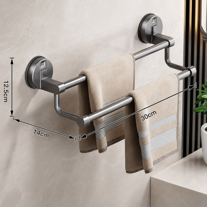 Porte-serviettes Sans Perçage avec Ventouse Double Barre 30cm en Gris 