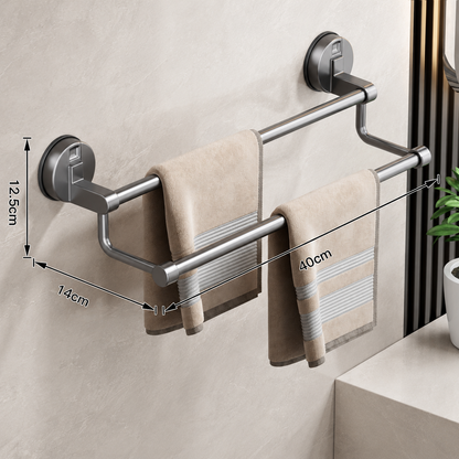 Porte-serviettes Sans Perçage avec Ventouse Double Barre 40cm en Gris 