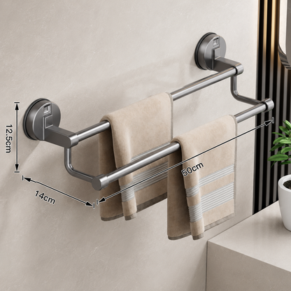 Porte-serviettes Sans Perçage avec Ventouse Double Barre 50cm en Gris 