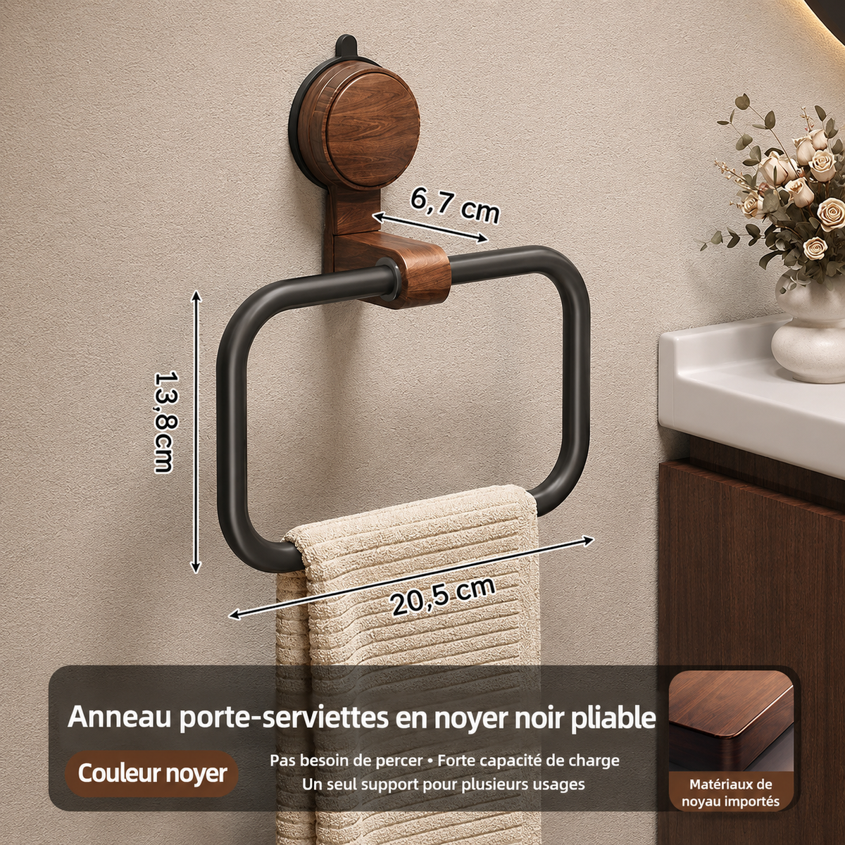 Porte-serviettes Vintage en Bois Couleur Noir