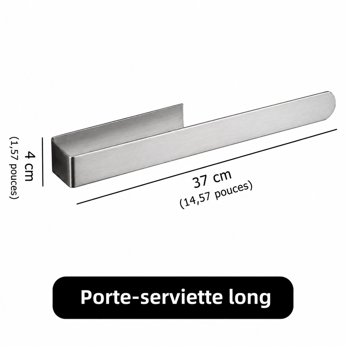 Porte-serviettes long en Acier Inoxydable Auto-Adhésif en Argenté