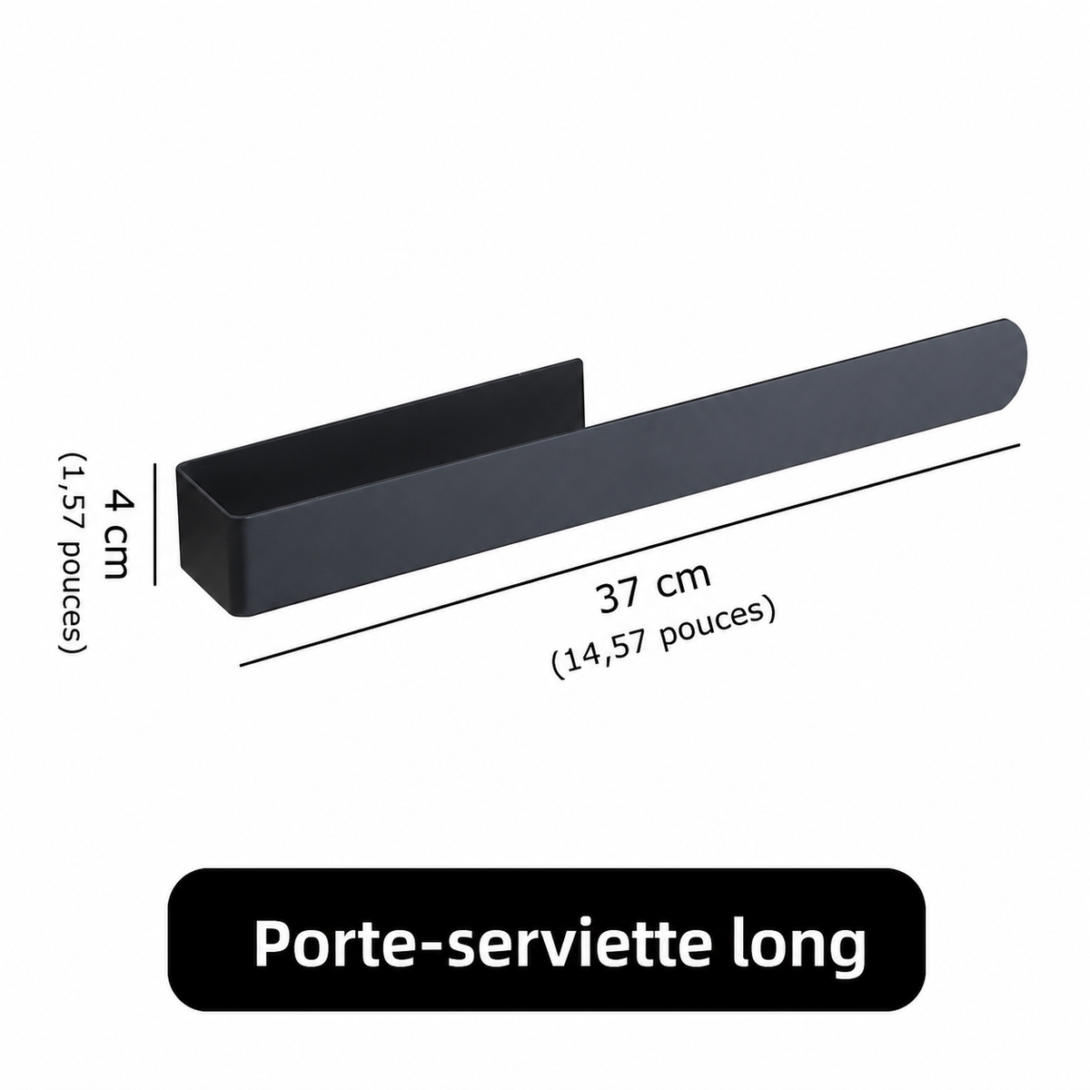 Porte-serviettes long en Acier Inoxydable Auto-Adhésif en Noir