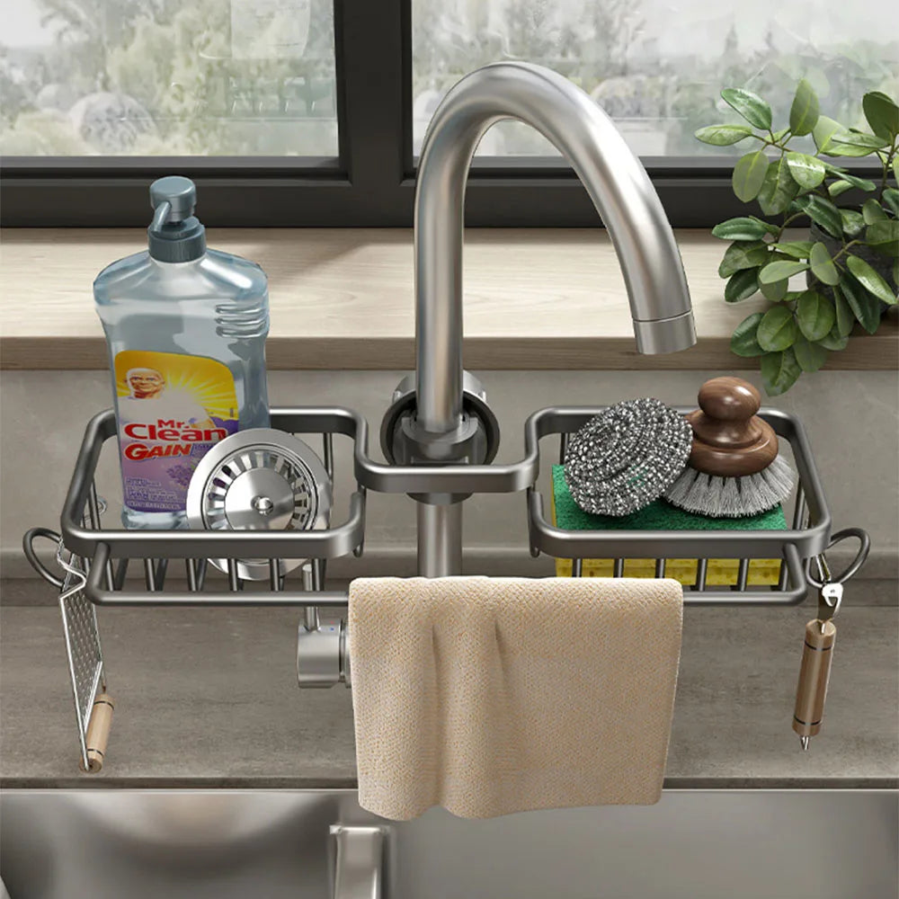 Porte Éponge Robinet Aluminium en Gris