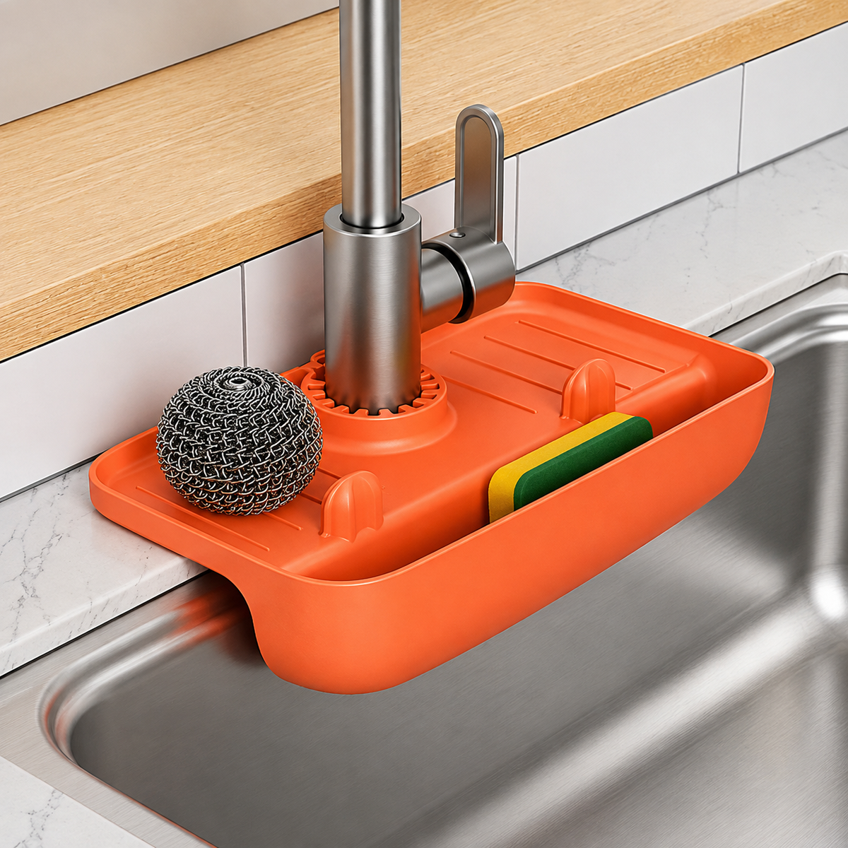 Porte Éponge Silicone Anti Éclaboussures en Orange