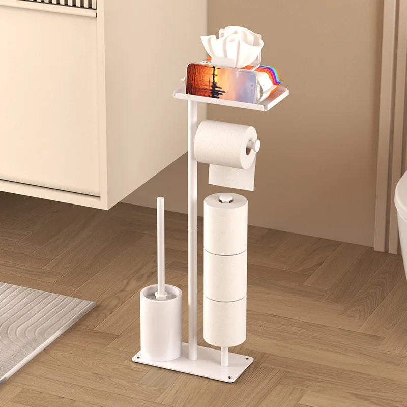 Porte Papier Toilette sur Pied avec Brosse en Blanc