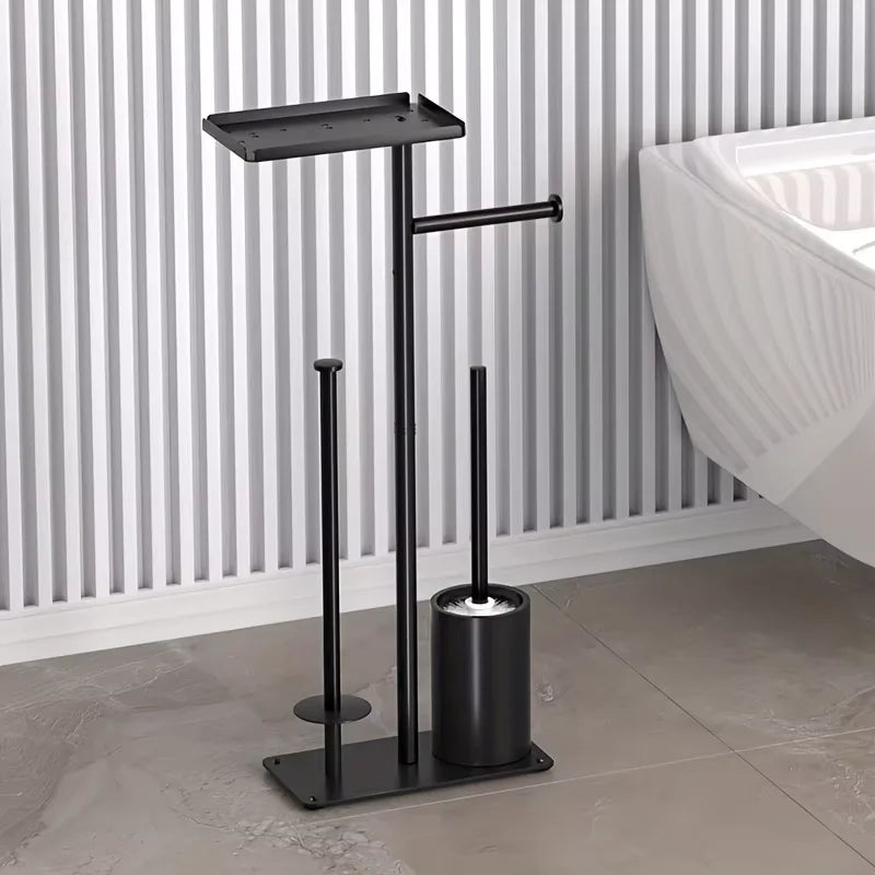 Porte Papier Toilette sur Pied avec Brosse en Noir