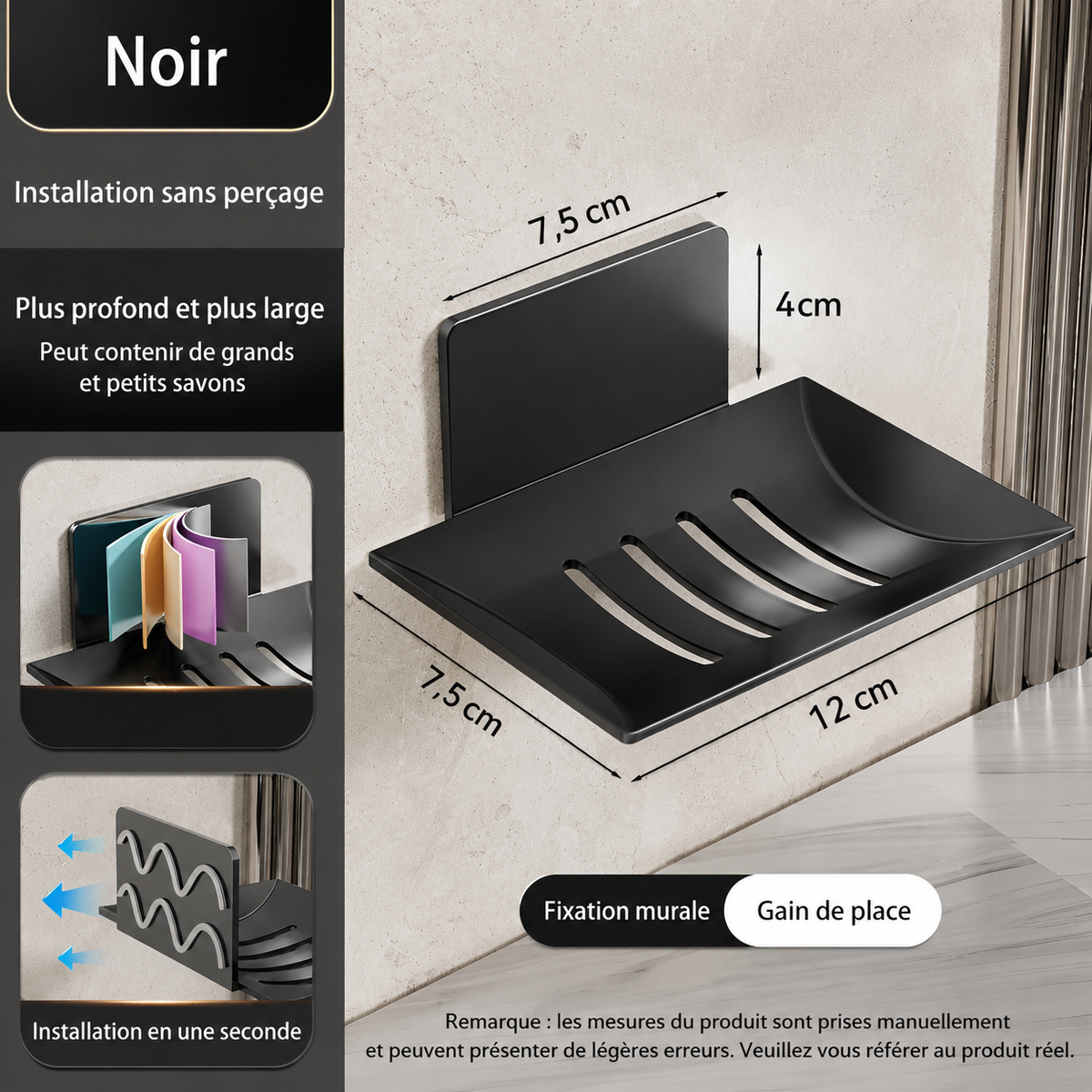 Porte Savon Compact en Noir