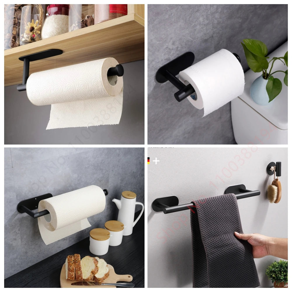Porte-Papier Toilette Adhésif Mural - Acier Inoxydable Argent Or Noir Salle de Bain Cuisine