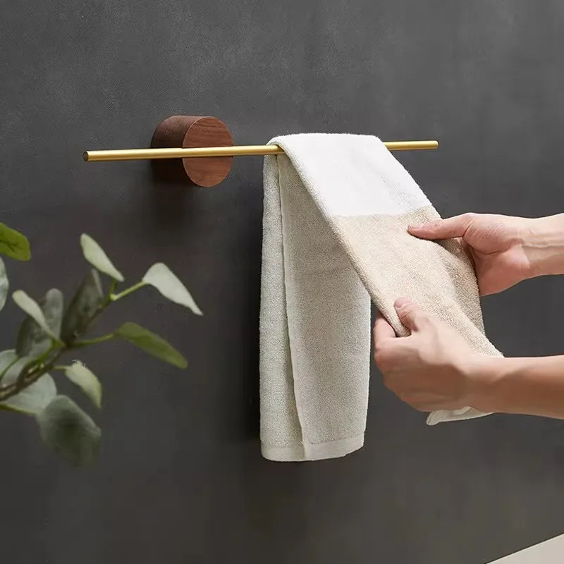 Porte-Serviettes Mural en Bois de Noyer 40/50cm - Barre Coulissante Sans Perçage Salle de Bain
