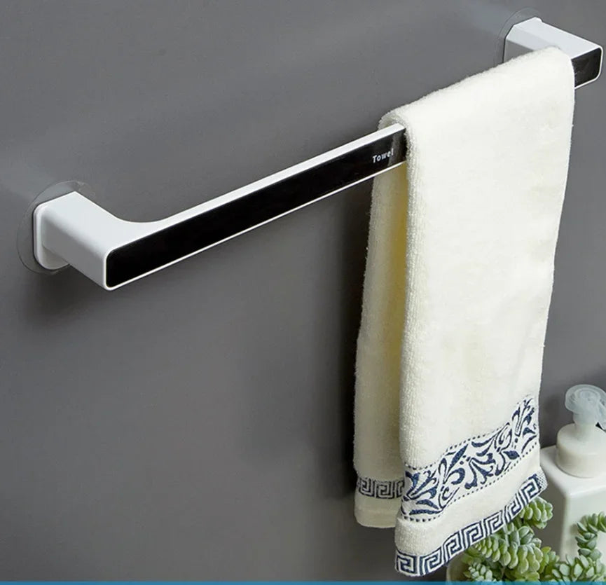 Porte-Serviettes 46cm à Ventouse Sans Perçage - Barre Murale avec Crochets Salle de Bain