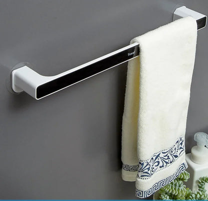 Porte-Serviettes 46cm à Ventouse Sans Perçage - Barre Murale avec Crochets Salle de Bain