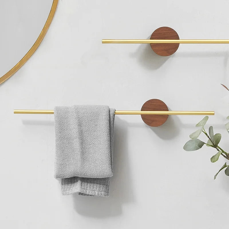 Porte-Serviettes Mural en Bois de Noyer 40/50cm - Barre Coulissante Sans Perçage Salle de Bain