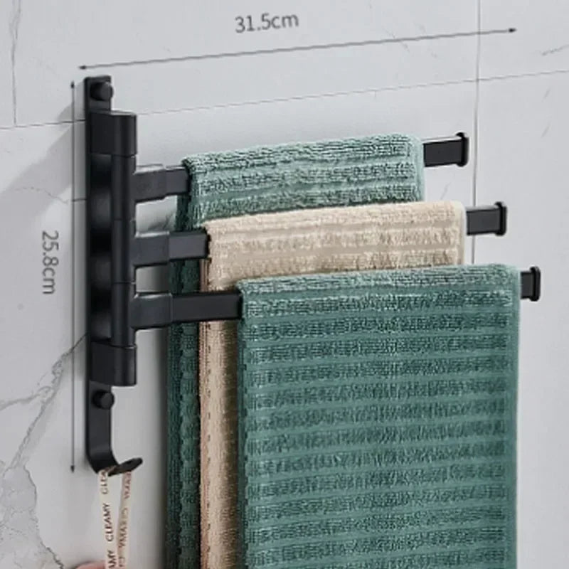 Porte-Serviettes Mural Rotatif Multi-Barres - Aluminium Spatial 2/3/4/5 Barres Salle de Bain