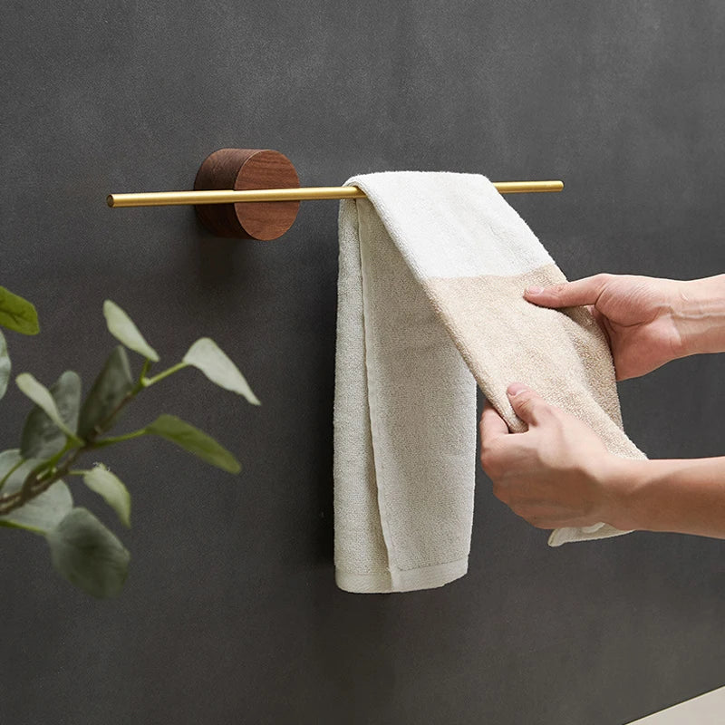 Porte-Serviettes Mural en Bois de Noyer 40/50cm - Barre Coulissante Sans Perçage Salle de Bain