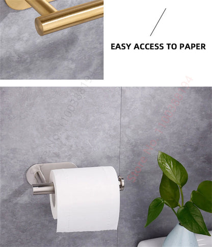 Porte-Papier Toilette Adhésif Mural - Acier Inoxydable Argent Or Noir Salle de Bain Cuisine