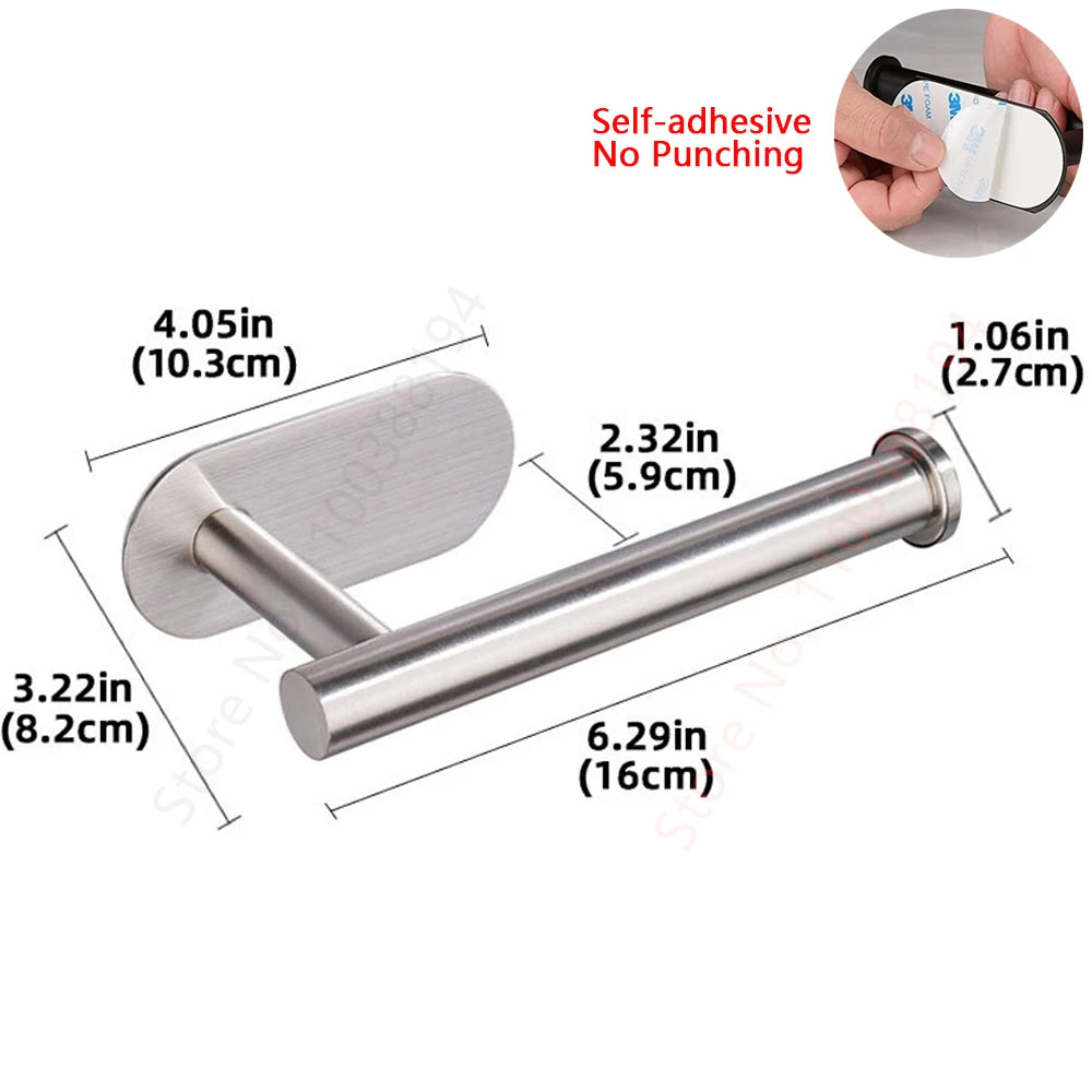 Porte-Papier Toilette Adhésif Mural - Acier Inoxydable Argent Or Noir Salle de Bain Cuisine