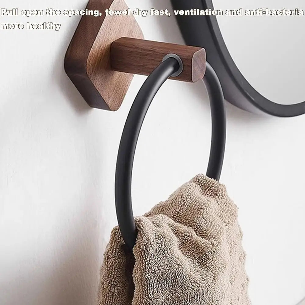 Anneau Porte-Serviettes Mural Bois de Noyer et Aluminium - Charge Lourde Salle de Bain Cuisine