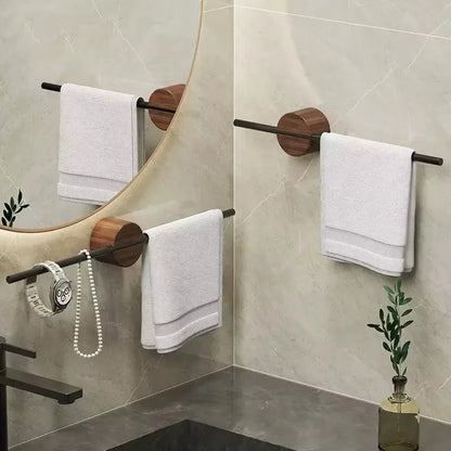 Porte-Serviettes Mural en Bois de Noyer 40/50cm - Barre Coulissante Sans Perçage Salle de Bain
