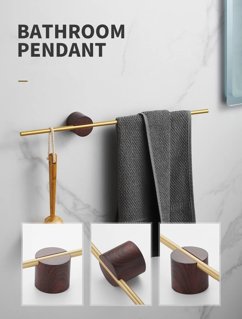 Porte-Serviettes Mural en Bois de Noyer 40/50cm - Barre Coulissante Sans Perçage Salle de Bain