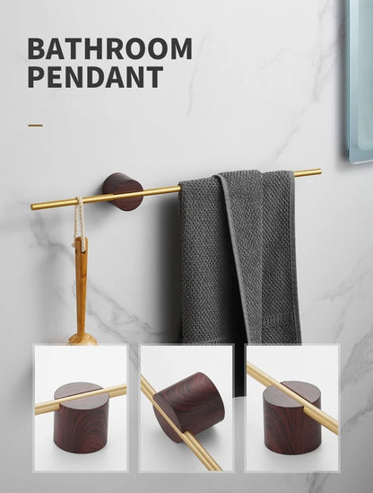 Porte-Serviettes Mural en Bois de Noyer 40/50cm - Barre Coulissante Sans Perçage Salle de Bain