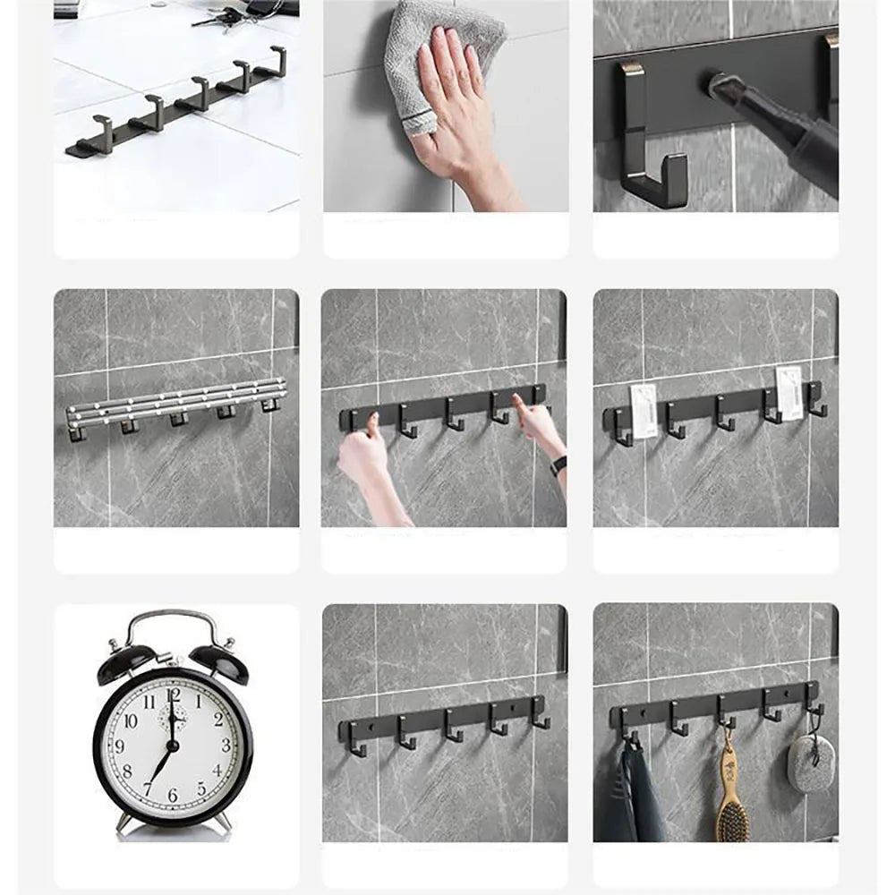 Crochets de Porte Aluminium Sans Perçage - Porte-Vêtements Rangement Chambre Salle de Bain