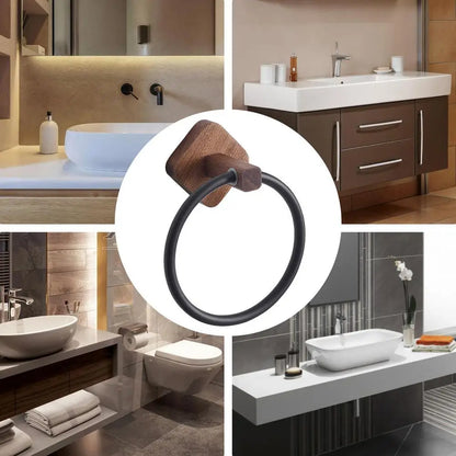 Anneau Porte-Serviettes Mural Bois de Noyer et Aluminium - Charge Lourde Salle de Bain Cuisine