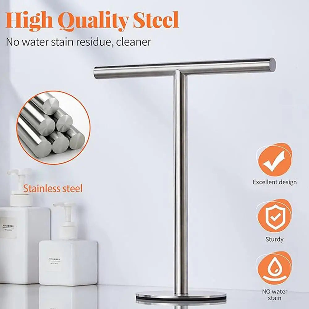 Stainless Steel Towel Rack Free Standing T-Shape Towel Bar Rack Bath Towel Bar Stand For Bathroom Kitchen Vanity Countertop