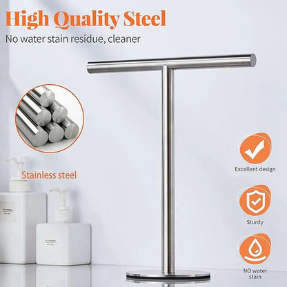 Stainless Steel Towel Rack Free Standing T-Shape Towel Bar Rack Bath Towel Bar Stand For Bathroom Kitchen Vanity Countertop