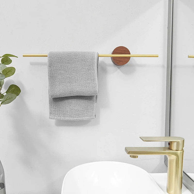 Porte-Serviettes Mural en Bois de Noyer 40/50cm - Barre Coulissante Sans Perçage Salle de Bain