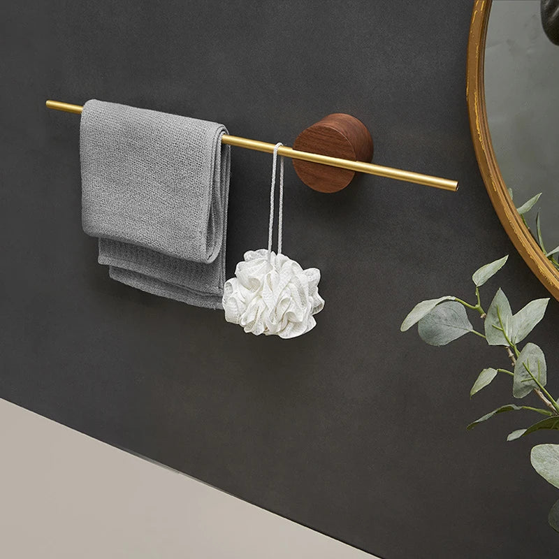 Porte-Serviettes Mural en Bois de Noyer 40/50cm - Barre Coulissante Sans Perçage Salle de Bain