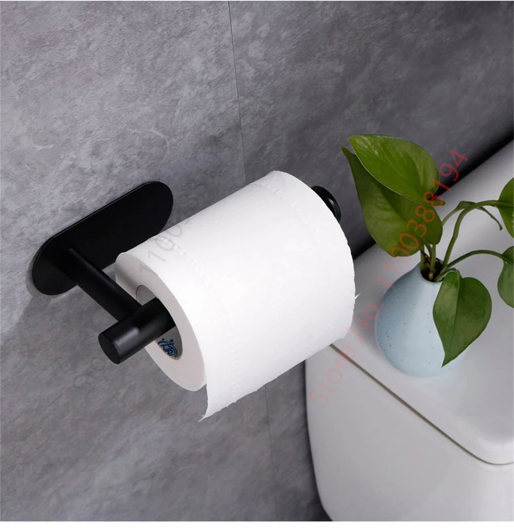 Porte-Papier Toilette Adhésif Mural - Acier Inoxydable Argent Or Noir Salle de Bain Cuisine