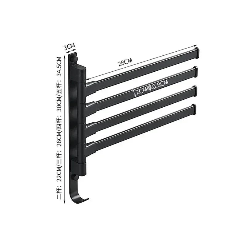 Porte-Serviettes Mural Rotatif Multi-Barres - Aluminium Spatial 2/3/4/5 Barres Salle de Bain