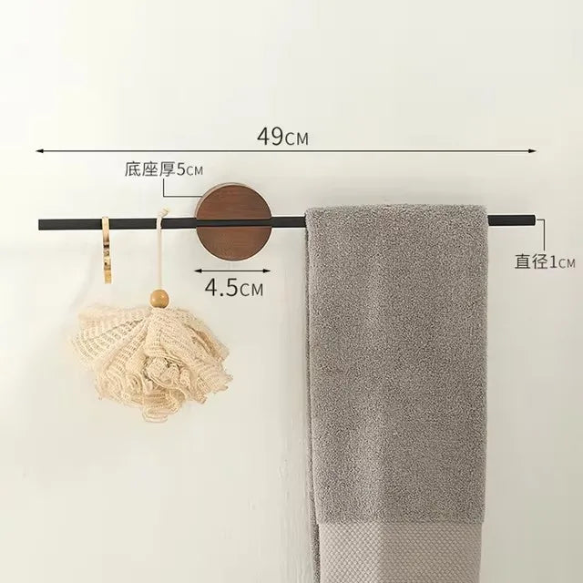 Porte-Serviettes Mural en Bois de Noyer 40/50cm - Barre Coulissante Sans Perçage Salle de Bain