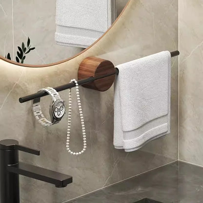 Porte-Serviettes Mural en Bois de Noyer 40/50cm - Barre Coulissante Sans Perçage Salle de Bain