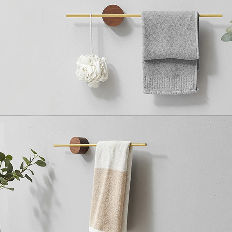 Porte-Serviettes Mural en Bois de Noyer 40/50cm - Barre Coulissante Sans Perçage Salle de Bain