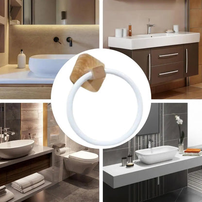 Anneau Porte-Serviettes Mural Bois de Noyer et Aluminium - Charge Lourde Salle de Bain Cuisine