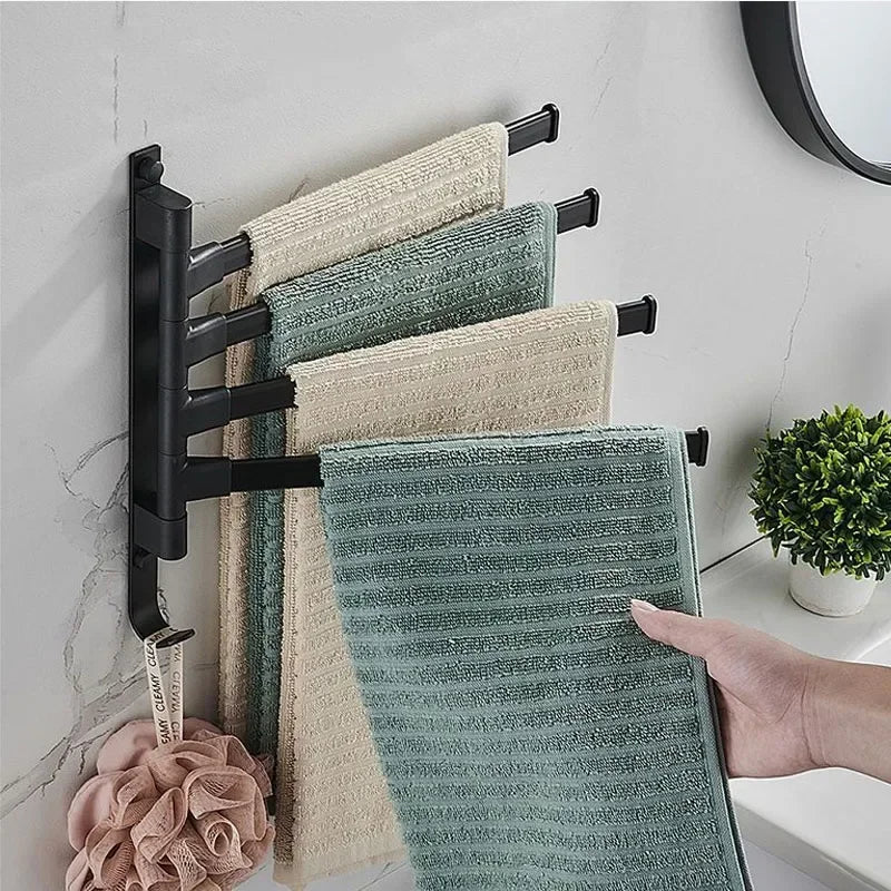 Porte-Serviettes Mural Rotatif Multi-Barres - Aluminium Spatial 2/3/4/5 Barres Salle de Bain
