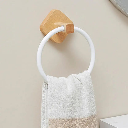 Anneau Porte-Serviettes Mural Bois de Noyer et Aluminium - Charge Lourde Salle de Bain Cuisine