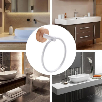 Anneau Porte-Serviettes Mural Bois de Noyer et Aluminium - Charge Lourde Salle de Bain Cuisine