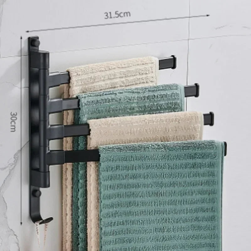 Porte-Serviettes Mural Rotatif Multi-Barres - Aluminium Spatial 2/3/4/5 Barres Salle de Bain