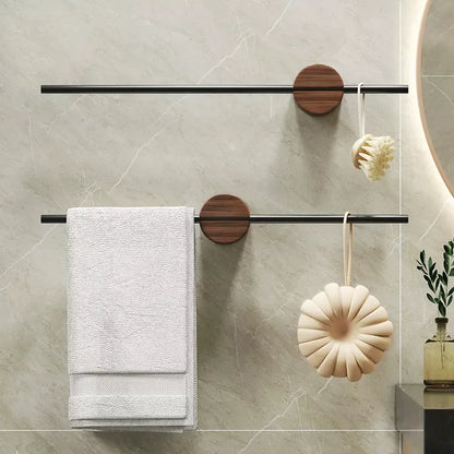 Porte-Serviettes Mural en Bois de Noyer 40/50cm - Barre Coulissante Sans Perçage Salle de Bain