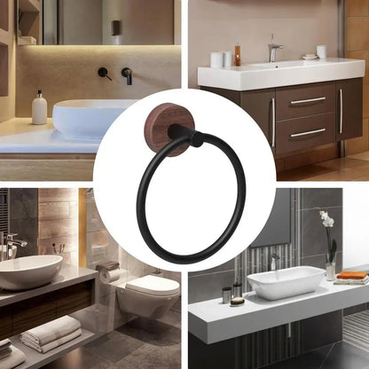 Anneau Porte-Serviettes Mural Bois de Noyer et Aluminium - Charge Lourde Salle de Bain Cuisine