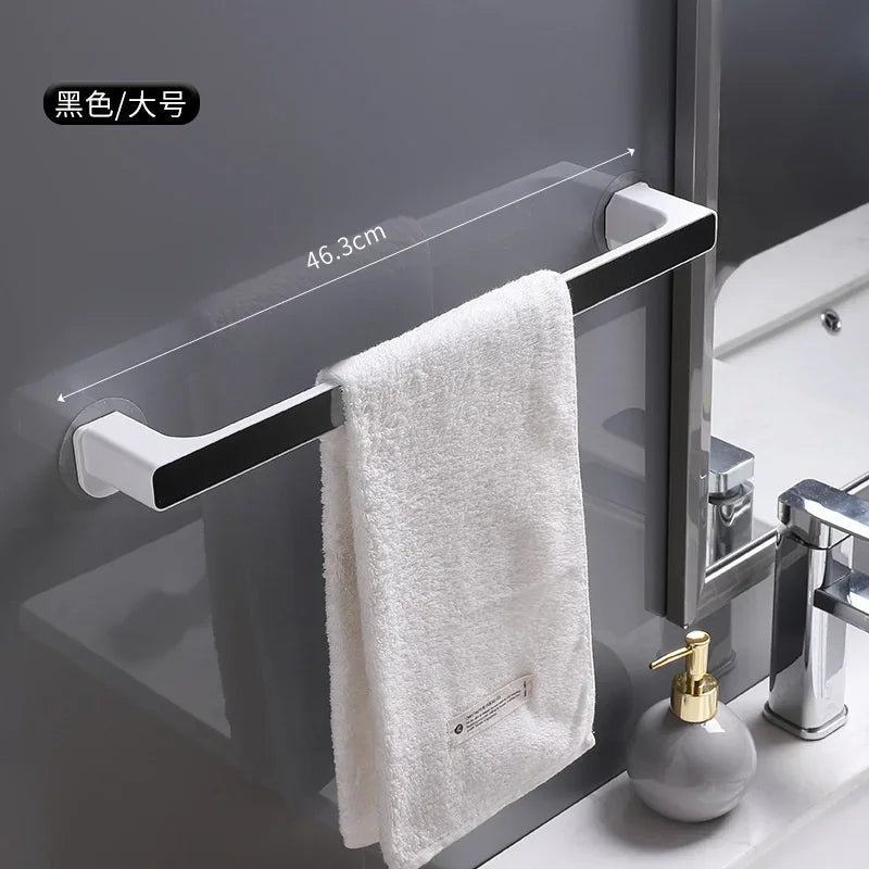Porte-Serviettes 46cm à Ventouse Sans Perçage - Barre Murale avec Crochets Salle de Bain