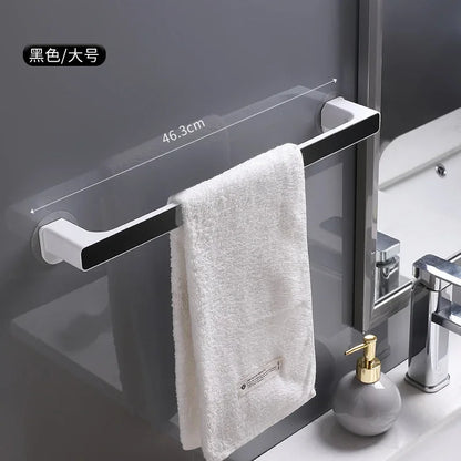 Porte-Serviettes 46cm à Ventouse Sans Perçage - Barre Murale avec Crochets Salle de Bain